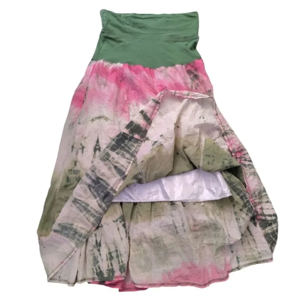 VTG Y2K Green Pink Tie Dye Fold Over Fairycore Gypsy Midi Skirt *Fits Like Large - Picture 9 of 9